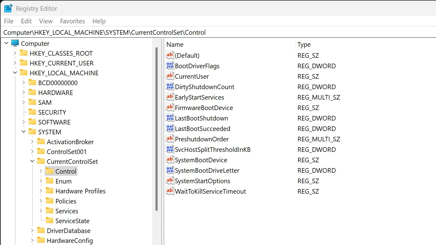 Thông số điều khiển trong Registry Editor của Windows