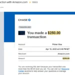 Thư điện tử cảnh báo giao dịch gian lận 250 USD trên Amazon