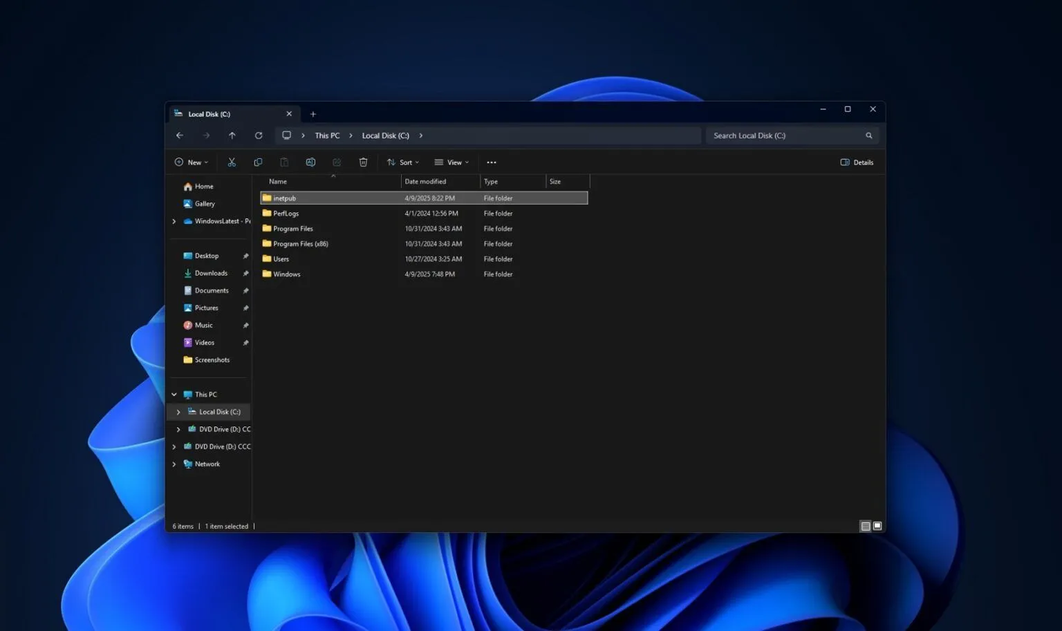 Thư mục inetpub trống rỗng trên Windows 11 sau bản cập nhật tháng 4 2025