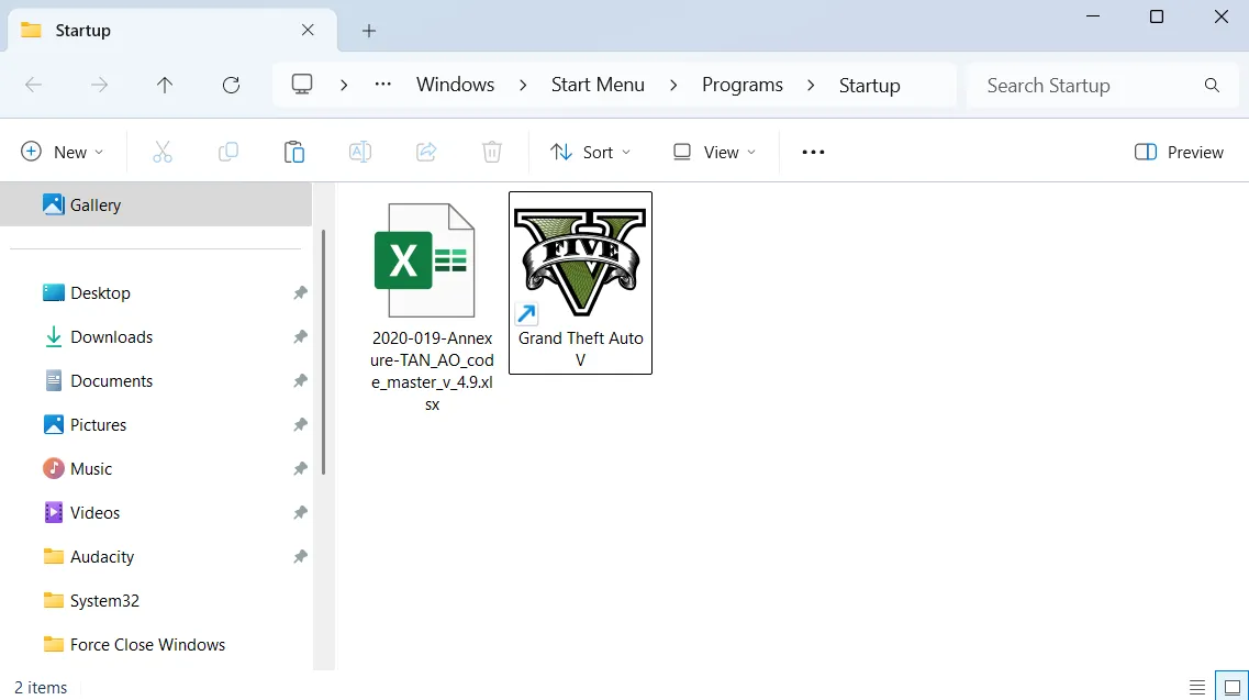 Thư mục Startup trong Windows, nơi chứa các phím tắt của ứng dụng sẽ tự động khởi chạy khi đăng nhập