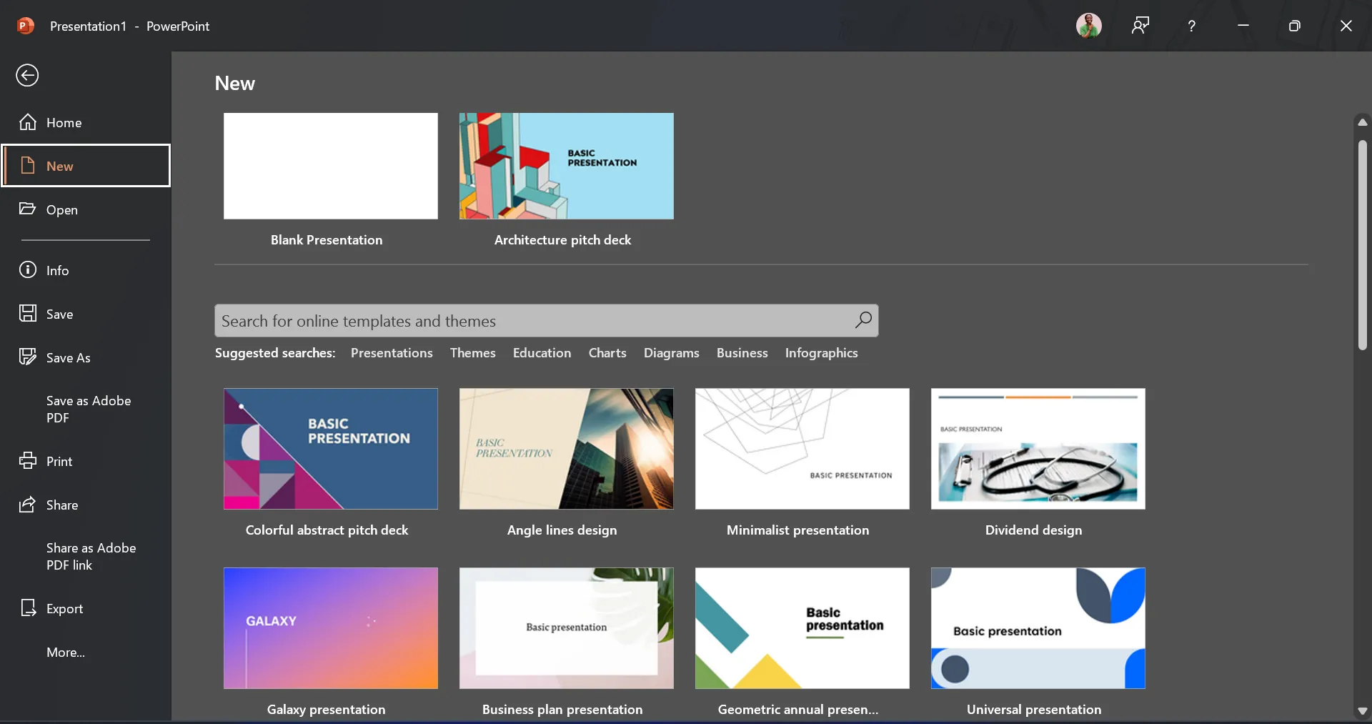 Thư viện mẫu trình chiếu khổng lồ của PowerPoint trên phiên bản desktop, với nhiều tùy chọn cần tải về và xem trước.