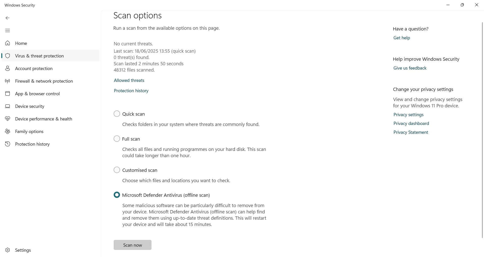 Thực hiện quét ngoại tuyến với Microsoft Defender Antivirus