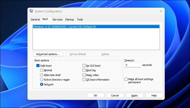 Tiện ích Cấu hình Hệ thống (msconfig) trên Windows 11, nơi Microsoft thu thập dữ liệu cấu hình để tối ưu hóa hệ điều hành.