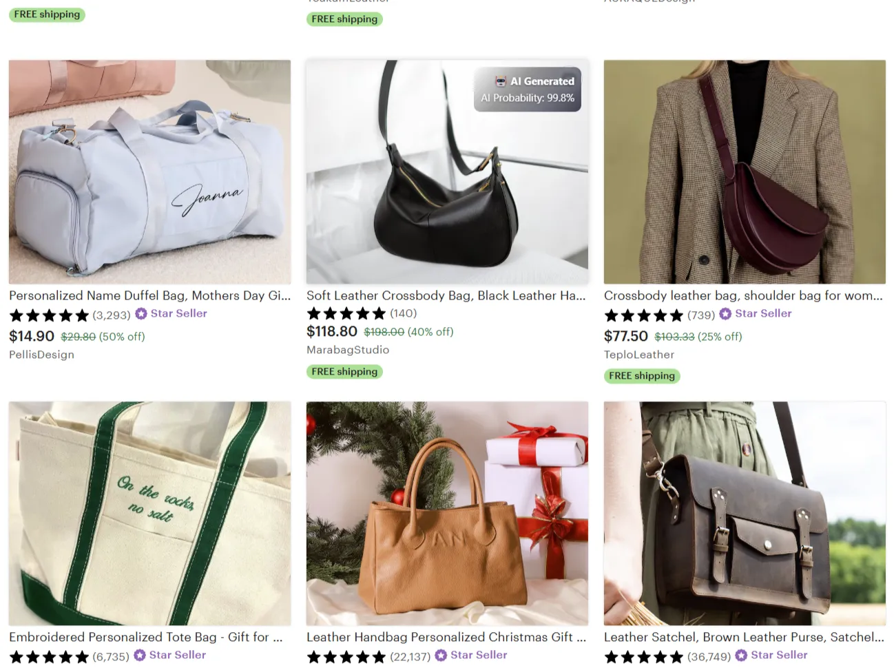 Tiện ích mở rộng BitMind của Chrome báo hiệu một hình ảnh trên Etsy có thể được tạo bởi AI.