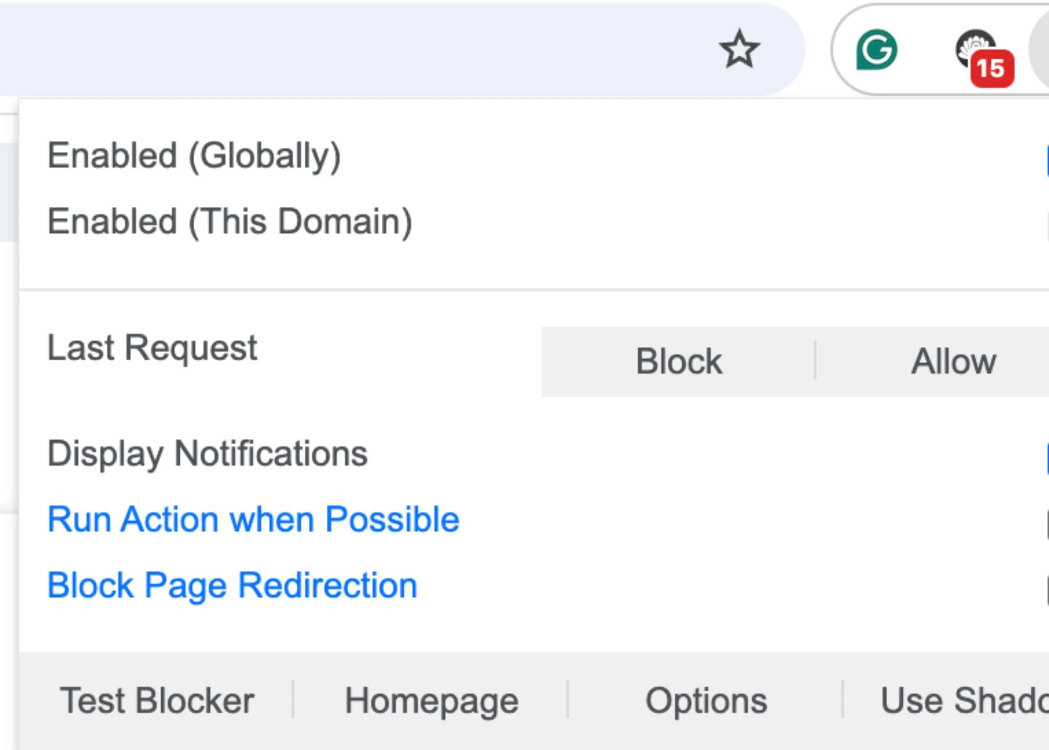 Tiện ích mở rộng Popup Blocker Strict trên Chrome hiển thị thông báo chặn pop-up