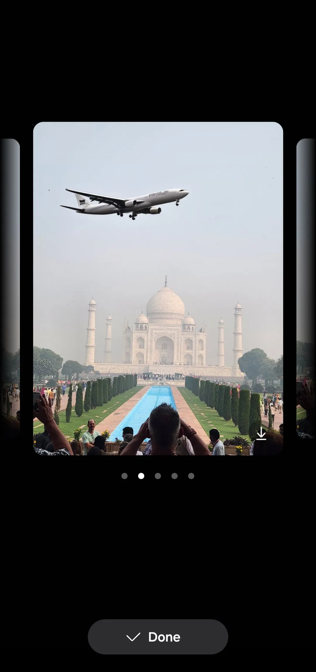 Tính năng biến bản phác thảo thành hình ảnh, thêm một chiếc máy bay vào ảnh đền Taj Mahal trong Samsung Gallery