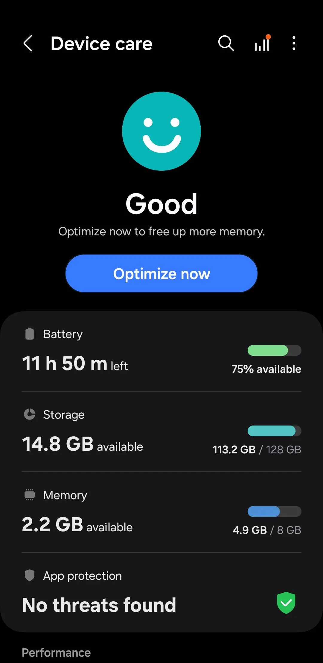 Tính năng Chăm sóc thiết bị và nút Tối ưu ngay trên Samsung Galaxy
