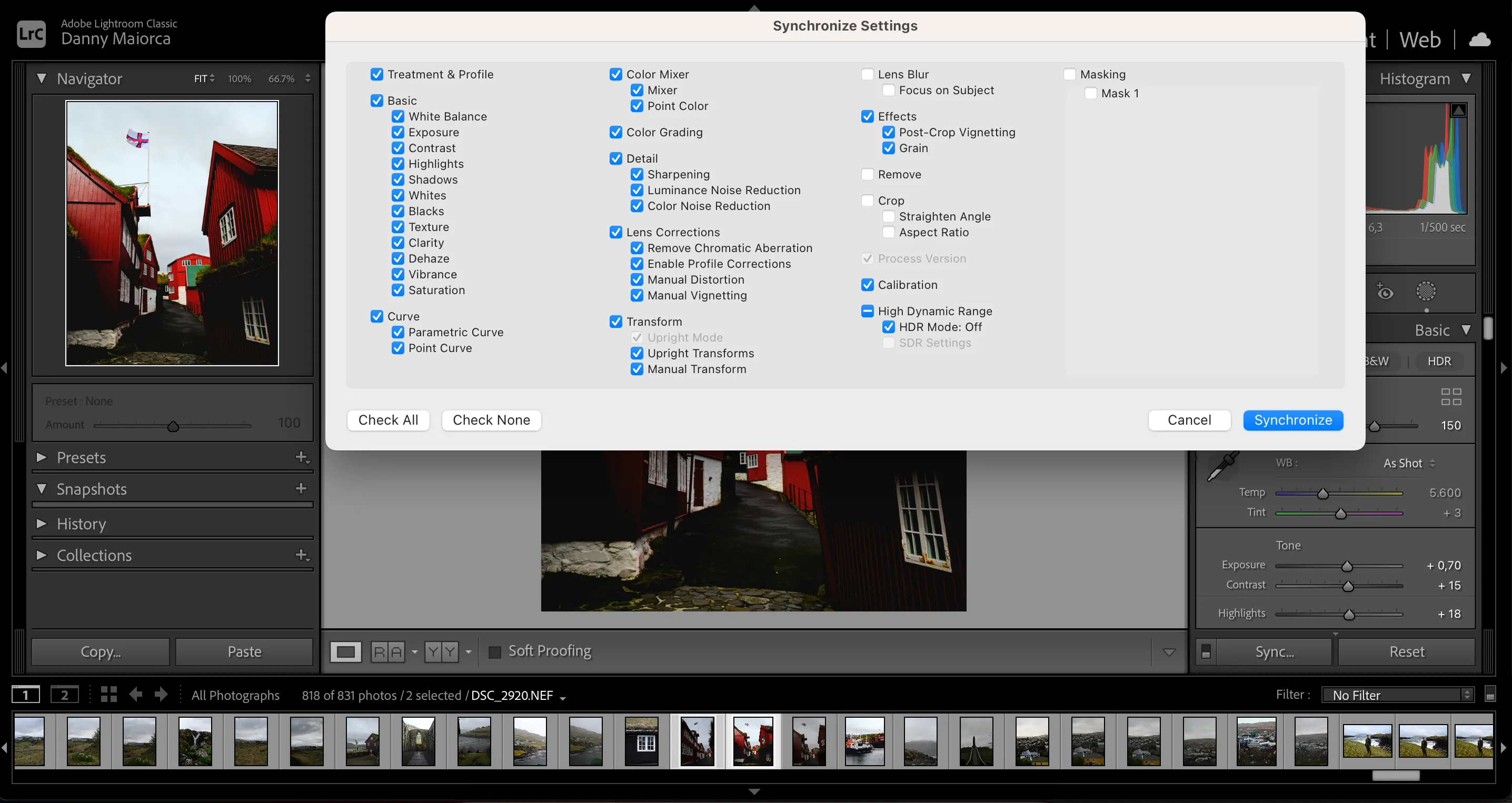 Tính năng đồng bộ hóa cài đặt ảnh trong Adobe Lightroom giúp chỉnh sửa hàng loạt hiệu quả
