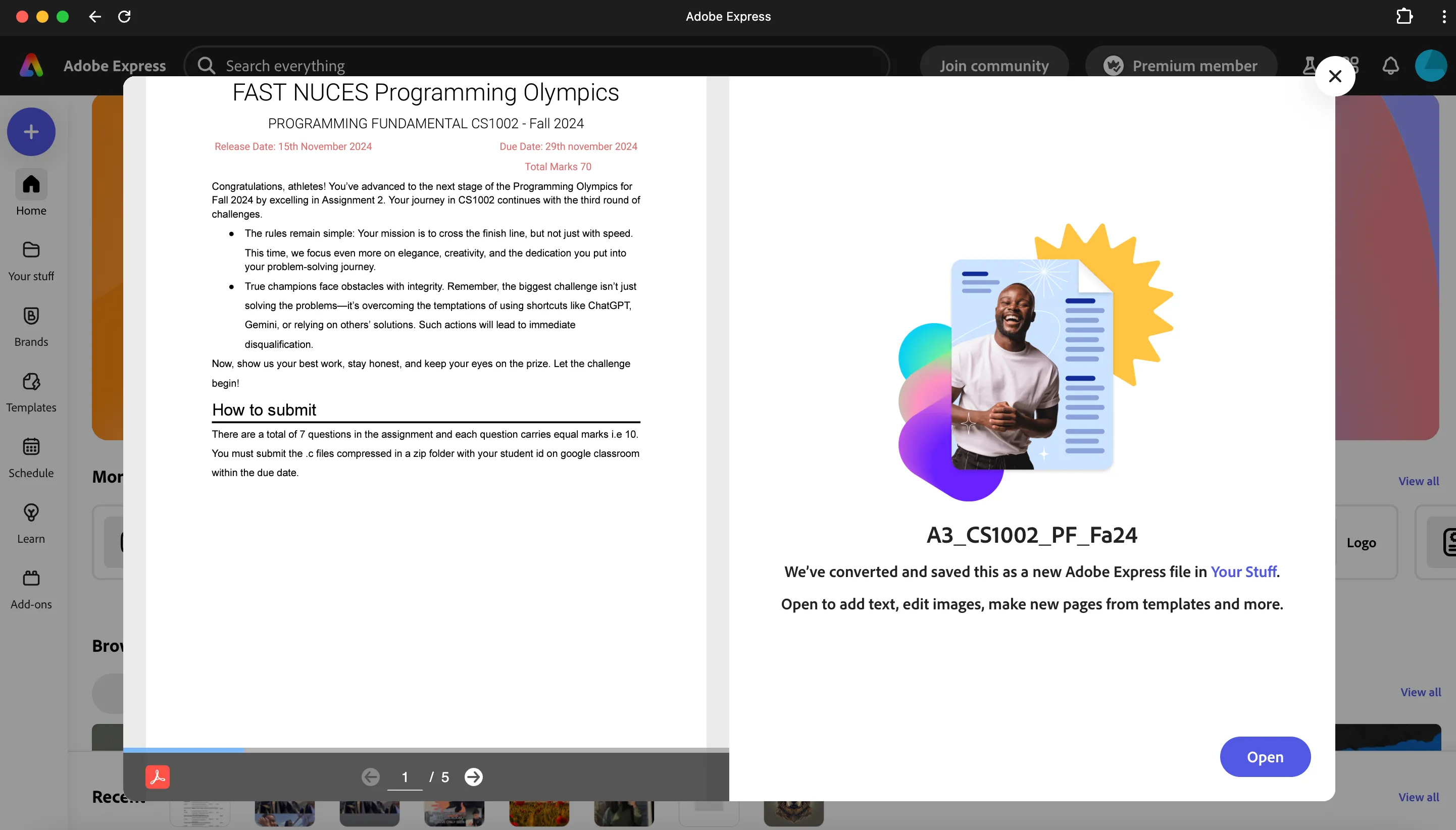 Tính năng Edit PDF của Adobe Express, cho phép chỉnh sửa tài liệu PDF