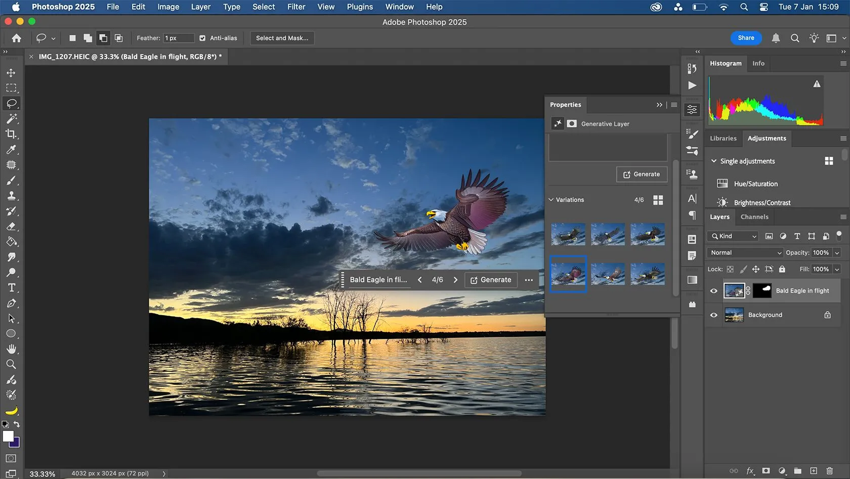 Tính năng Generative AI của Photoshop tạo hình ảnh đại bàng, thể hiện khả năng sáng tạo của AI
