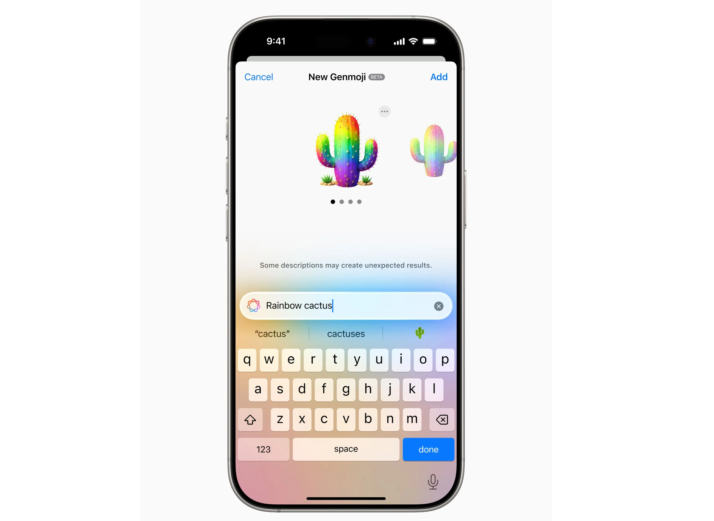 Tính năng Genmoji trên iOS 18.2 cho phép người dùng tạo biểu tượng cảm xúc cá nhân hóa từ mô tả hoặc ảnh.