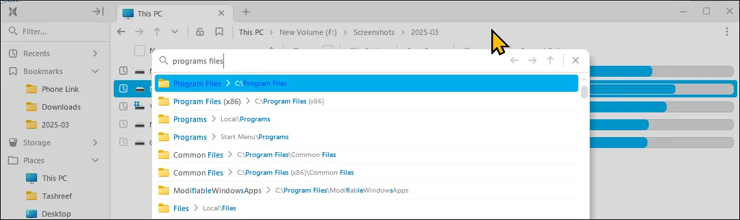 Tính năng GoTo trong File Pilot giúp tìm kiếm thư mục nhanh chóng trên Windows 11
