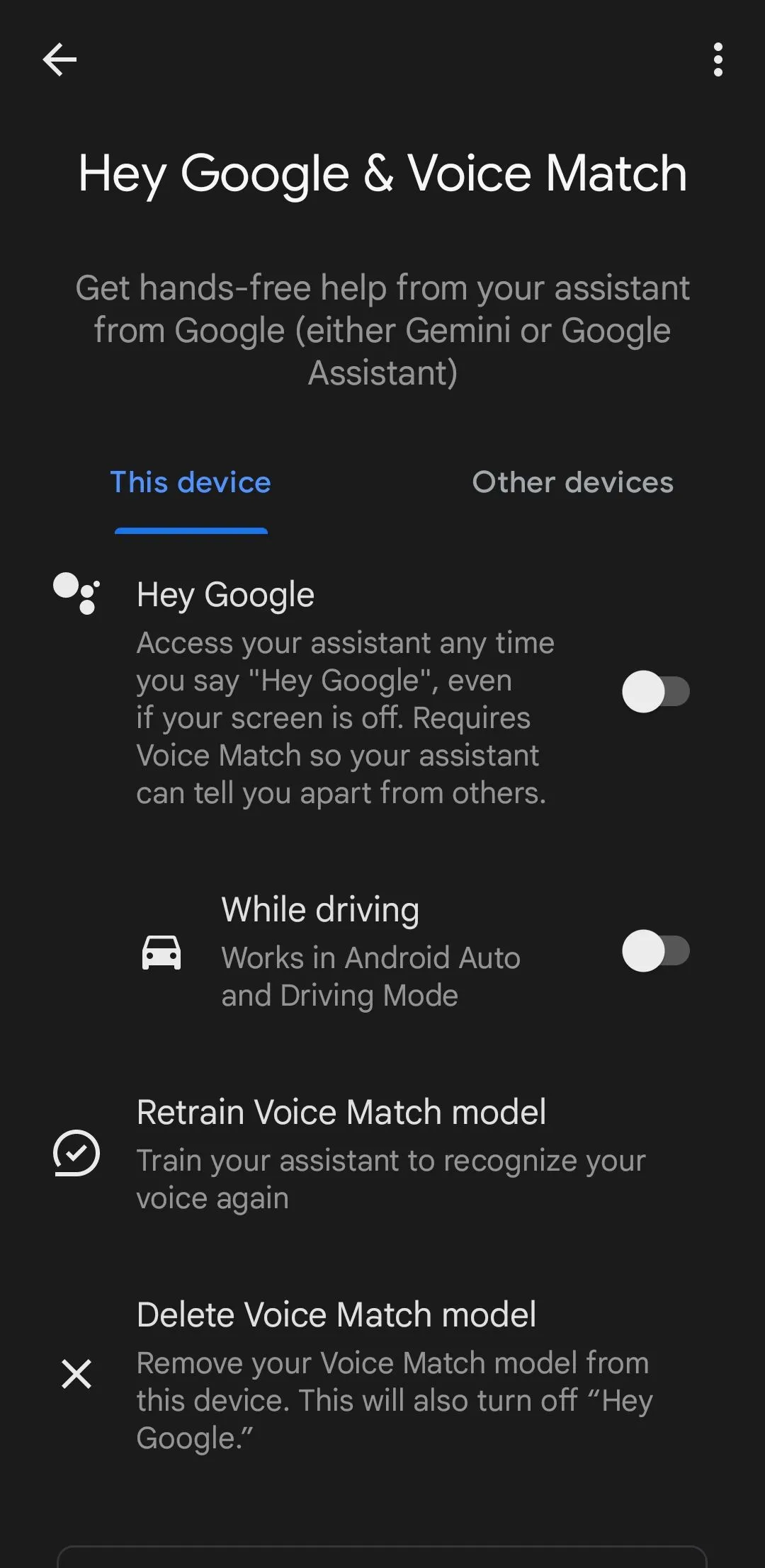 Tính năng Hey Google đã bị vô hiệu hóa trong cài đặt Android
