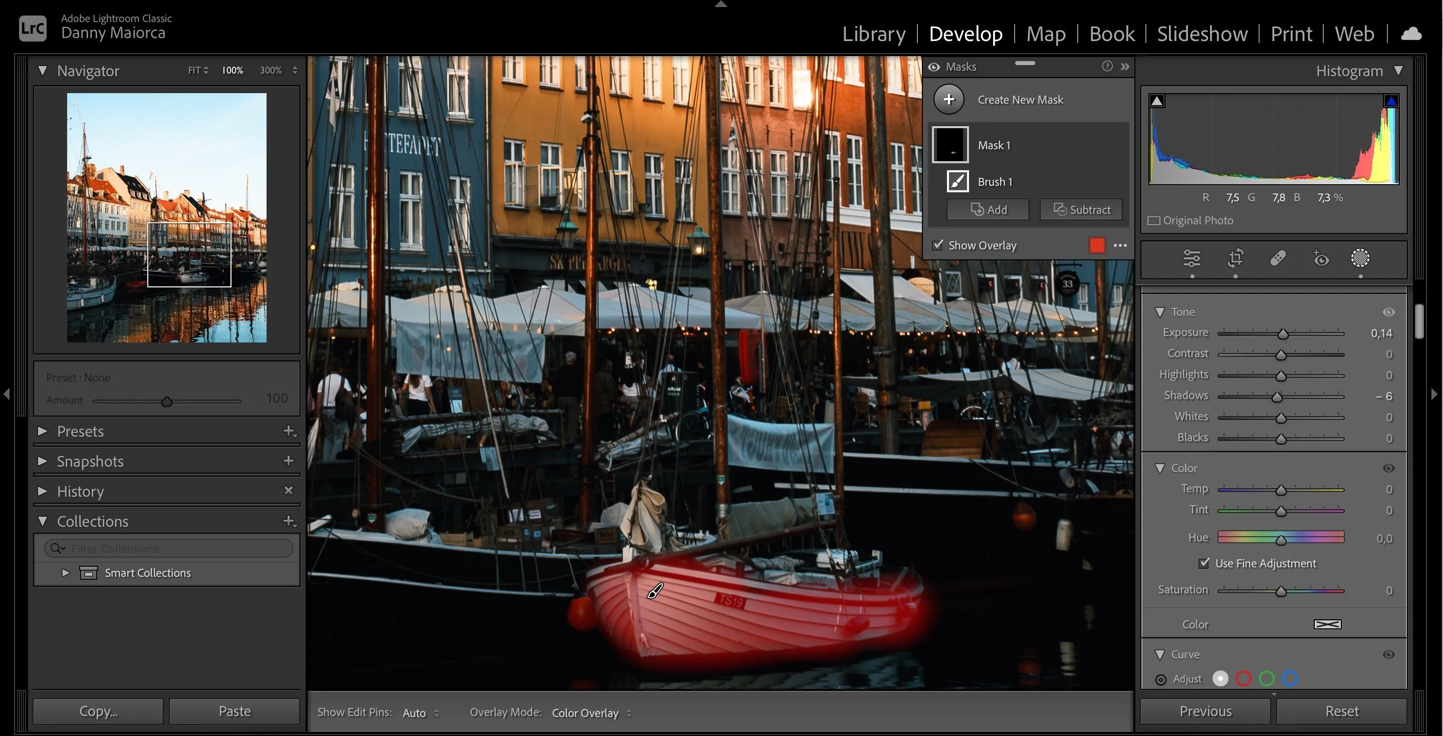 Tính năng mặt nạ Draw Mask màu đỏ trong Adobe Lightroom giúp chọn vùng chỉnh sửa chính xác