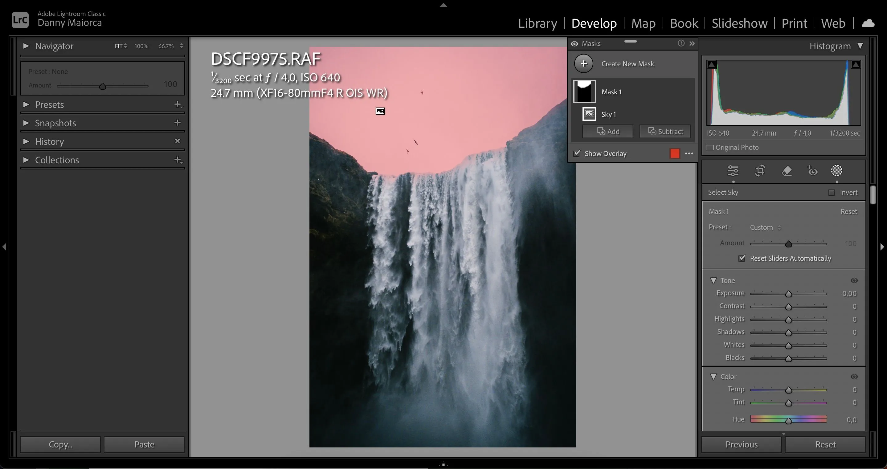 Tính năng tạo vùng chọn AI (AI Masking) trong Lightroom giúp tách nền bầu trời và chỉnh sửa ảnh chi tiết
