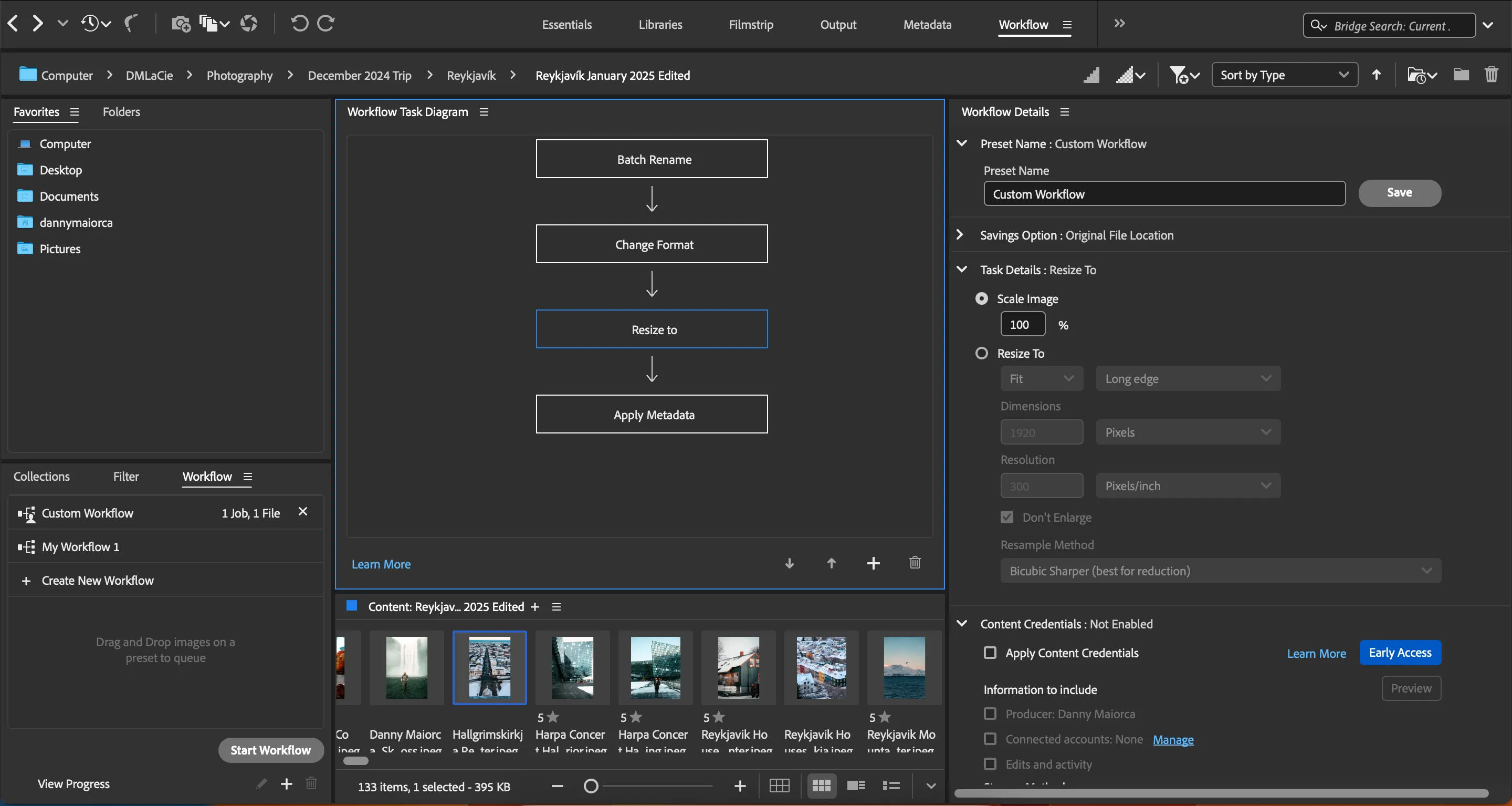 Tính năng thay đổi kích thước ảnh trong quy trình làm việc của Adobe Bridge