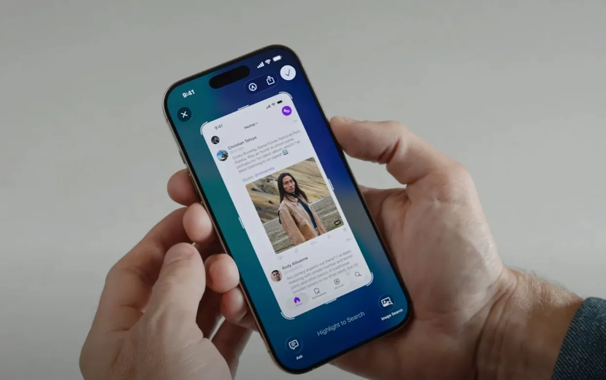 Tính năng Trí tuệ Thị giác toàn hệ thống trong iOS 26, cho phép người dùng tìm kiếm thông tin về vật thể trên màn hình qua ảnh chụp hoặc khoanh tròn.