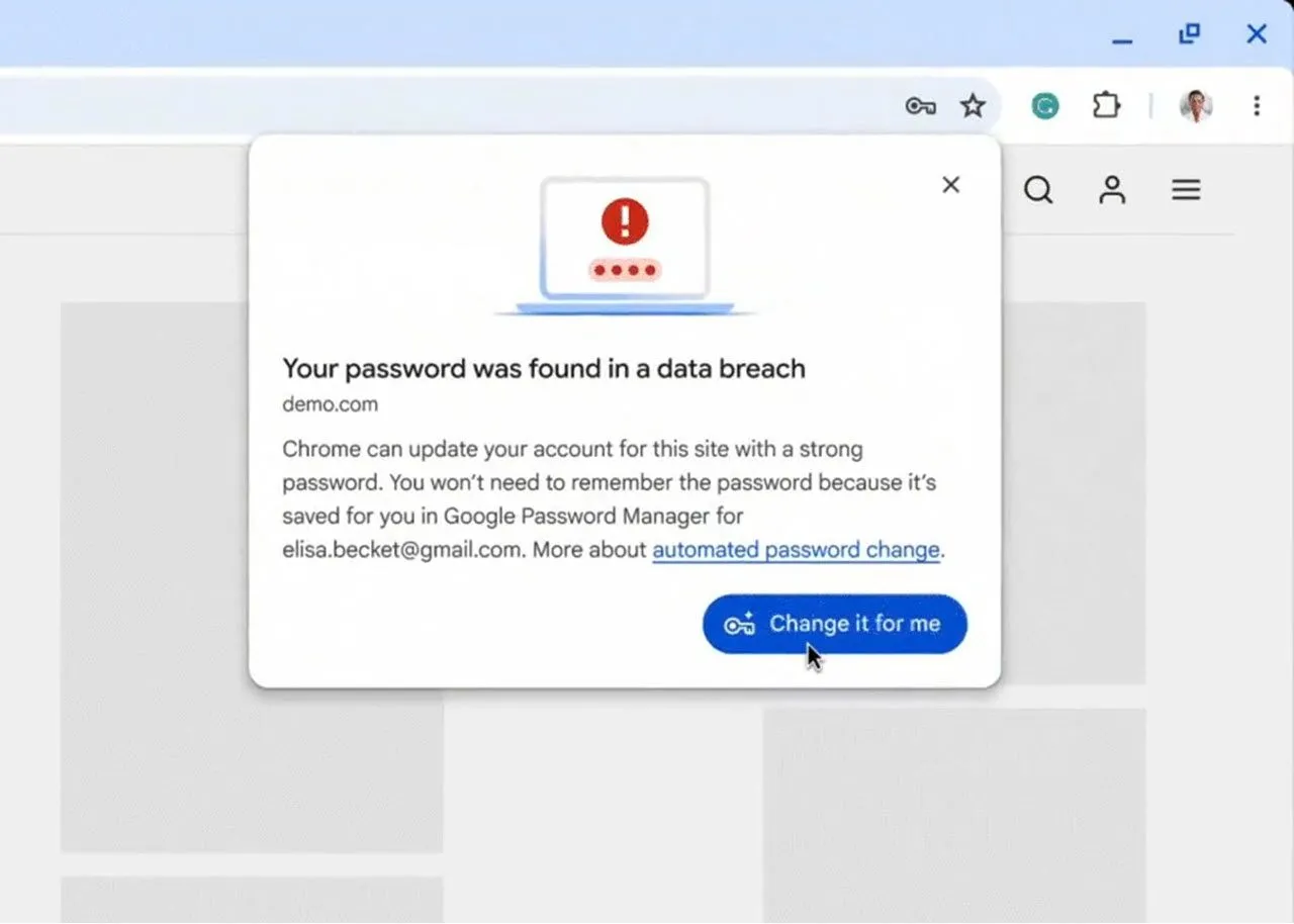 Tính năng tự động thay đổi mật khẩu của Chrome trên giao diện đăng nhập