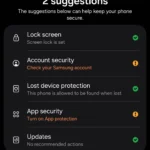 Trang Bảo mật và quyền riêng tư trên điện thoại Samsung hiển thị các tùy chọn bảo vệ thiết bị.