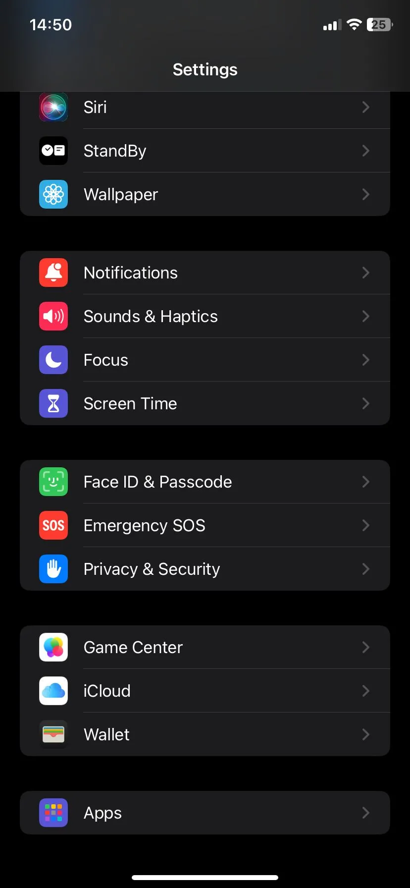 Trang cài đặt iCloud trên iPhone, hiển thị các ứng dụng đang dùng iCloud