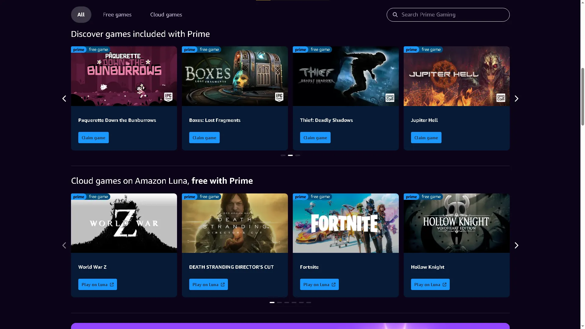 Trang chủ của Prime Gaming