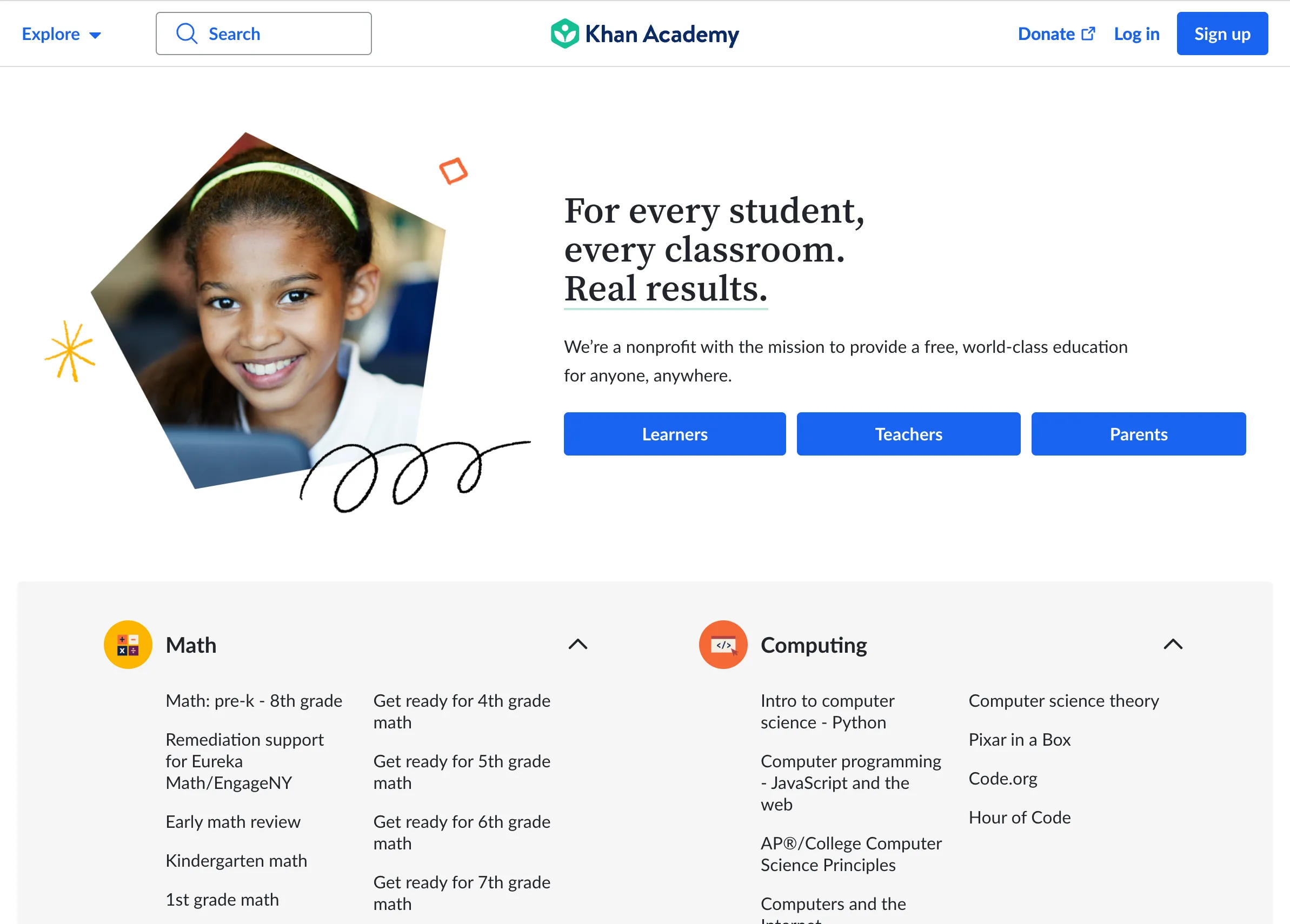 Trang chủ nền tảng học tập miễn phí Khan Academy