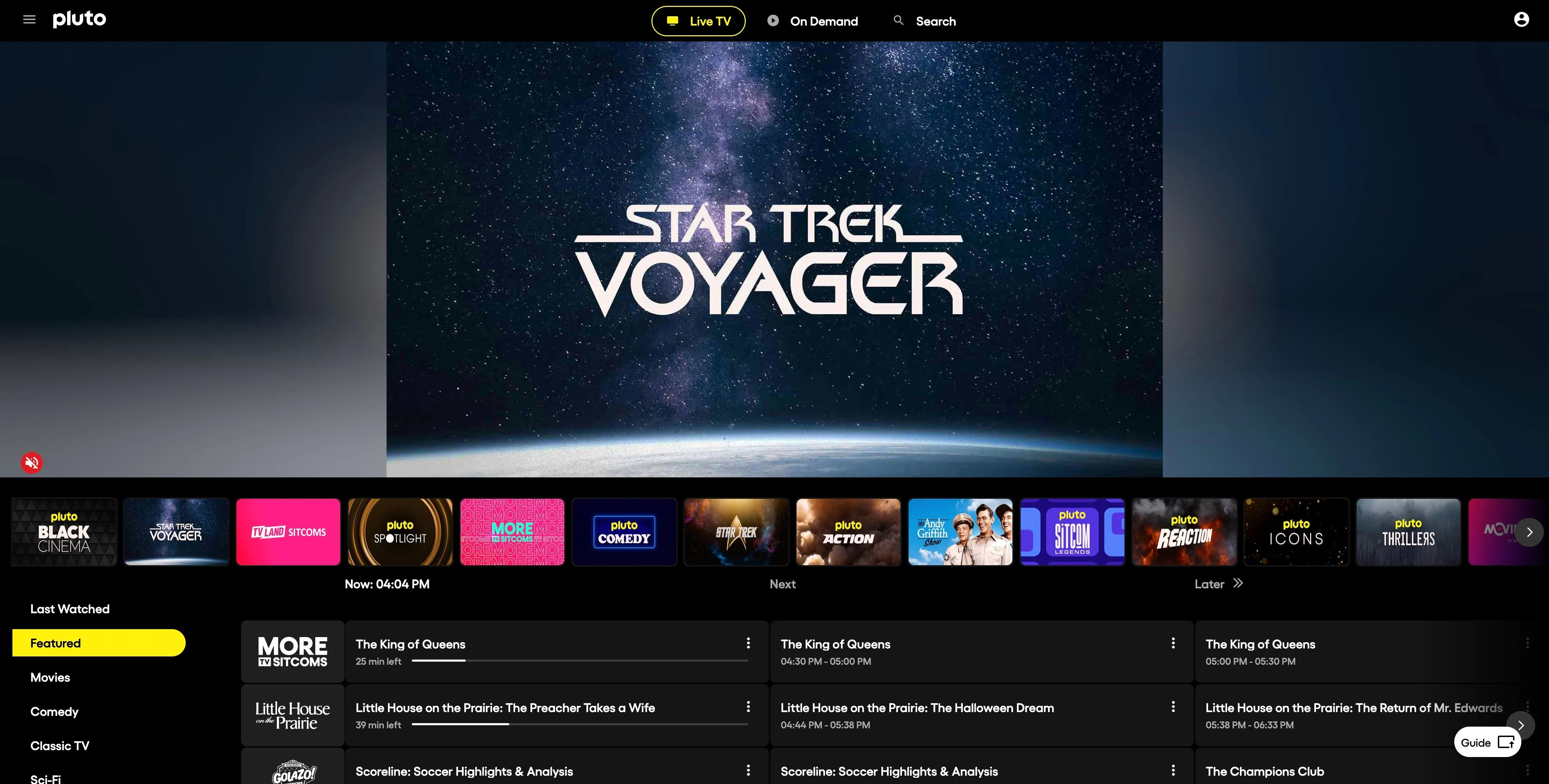Trang chủ Pluto TV với quảng cáo Star Trek, minh họa dịch vụ truyền hình trực tiếp miễn phí