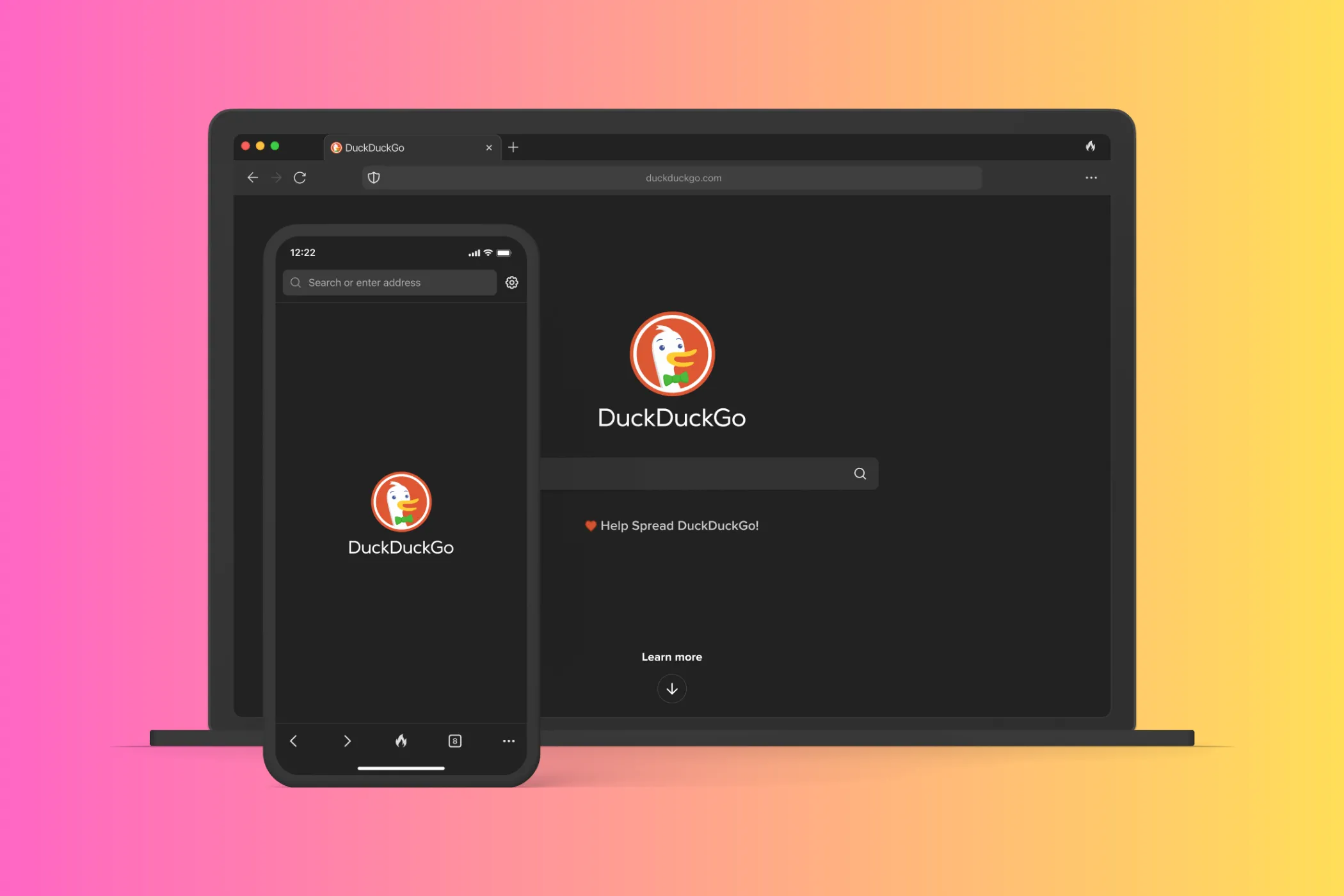 Trang chủ trình duyệt DuckDuckGo trên máy tính xách tay và mô hình thiết bị di động