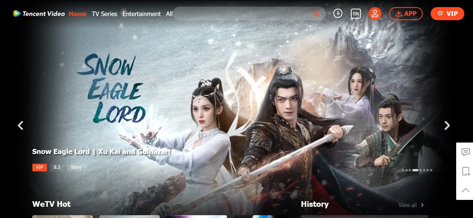 Trang chủ WeTV VIP hiển thị các chương trình và phim truyền hình Châu Á, một trong những lựa chọn xem phim miễn phí