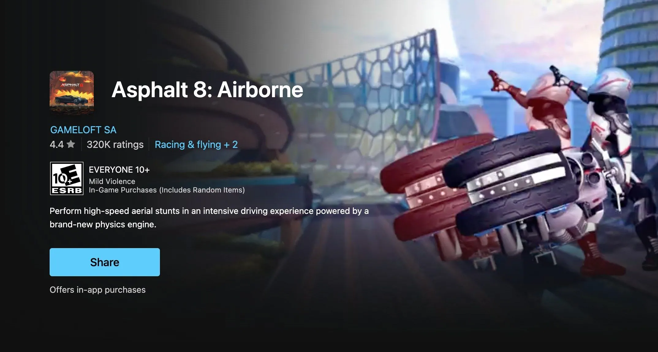 Trang game Asphalt 8: Airborne trên Microsoft Store cho thấy ứng dụng này có thể cản trở cập nhật Windows 11 24H2