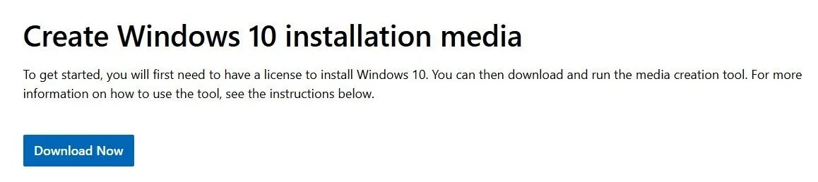 Trang tải công cụ tạo bộ cài đặt Windows 10 Media Creation Tool