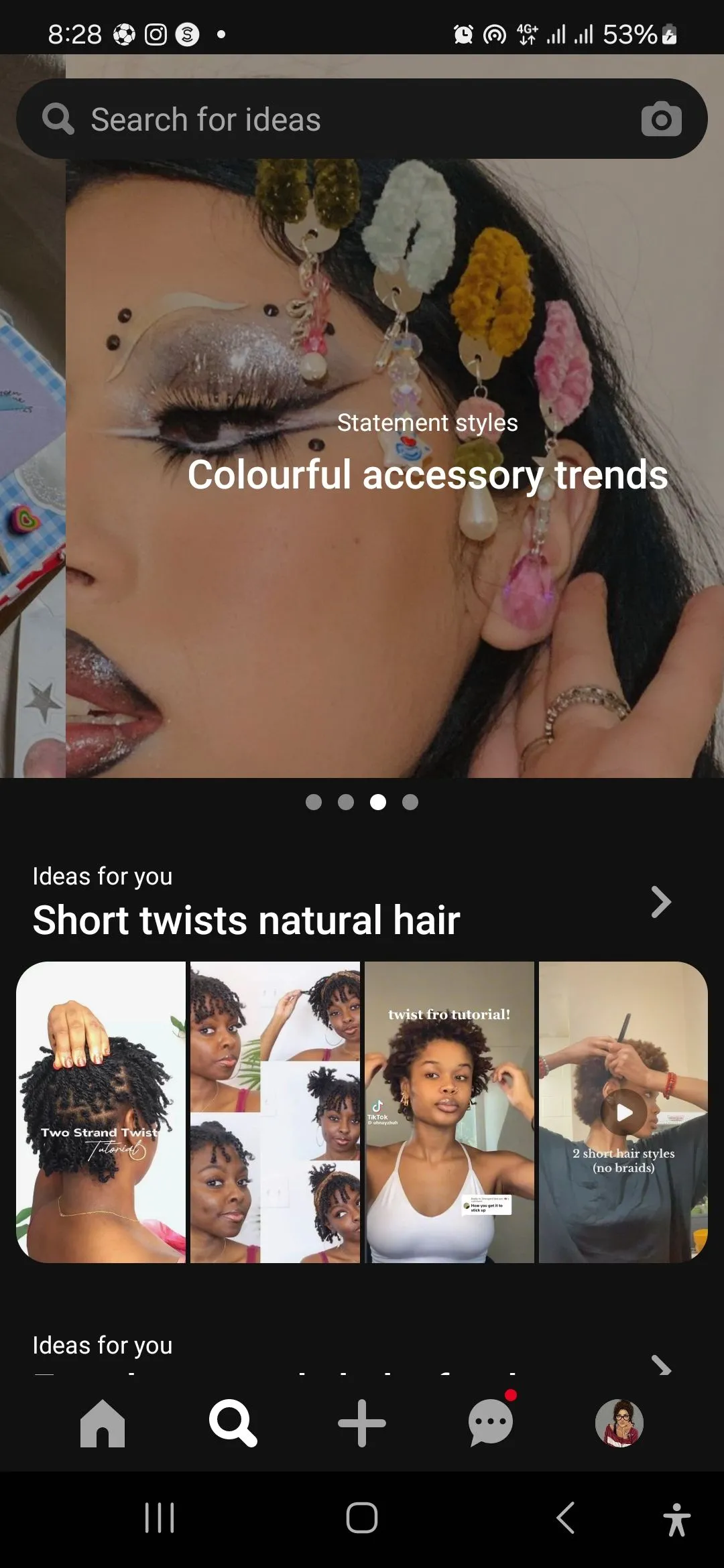 Trang tìm kiếm Pinterest trên điện thoại di động