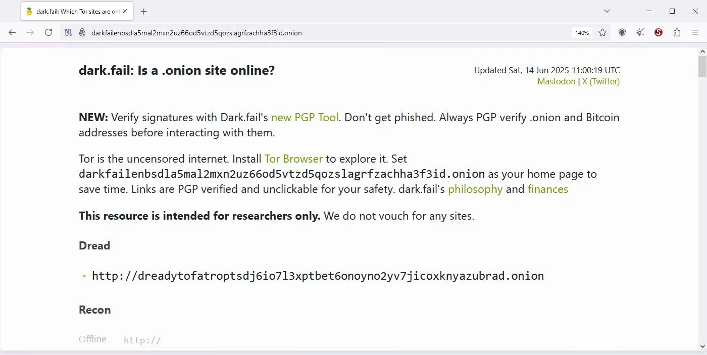 Trang web Dark Fail trên trình duyệt Tor - Ví dụ về cộng đồng trên Dark Web