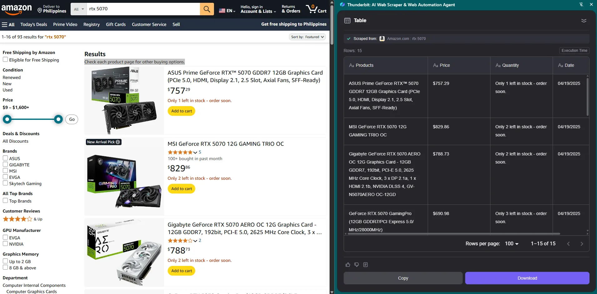Trích xuất dữ liệu Amazon với Thunderbit, công cụ AI quét web hiệu quả
