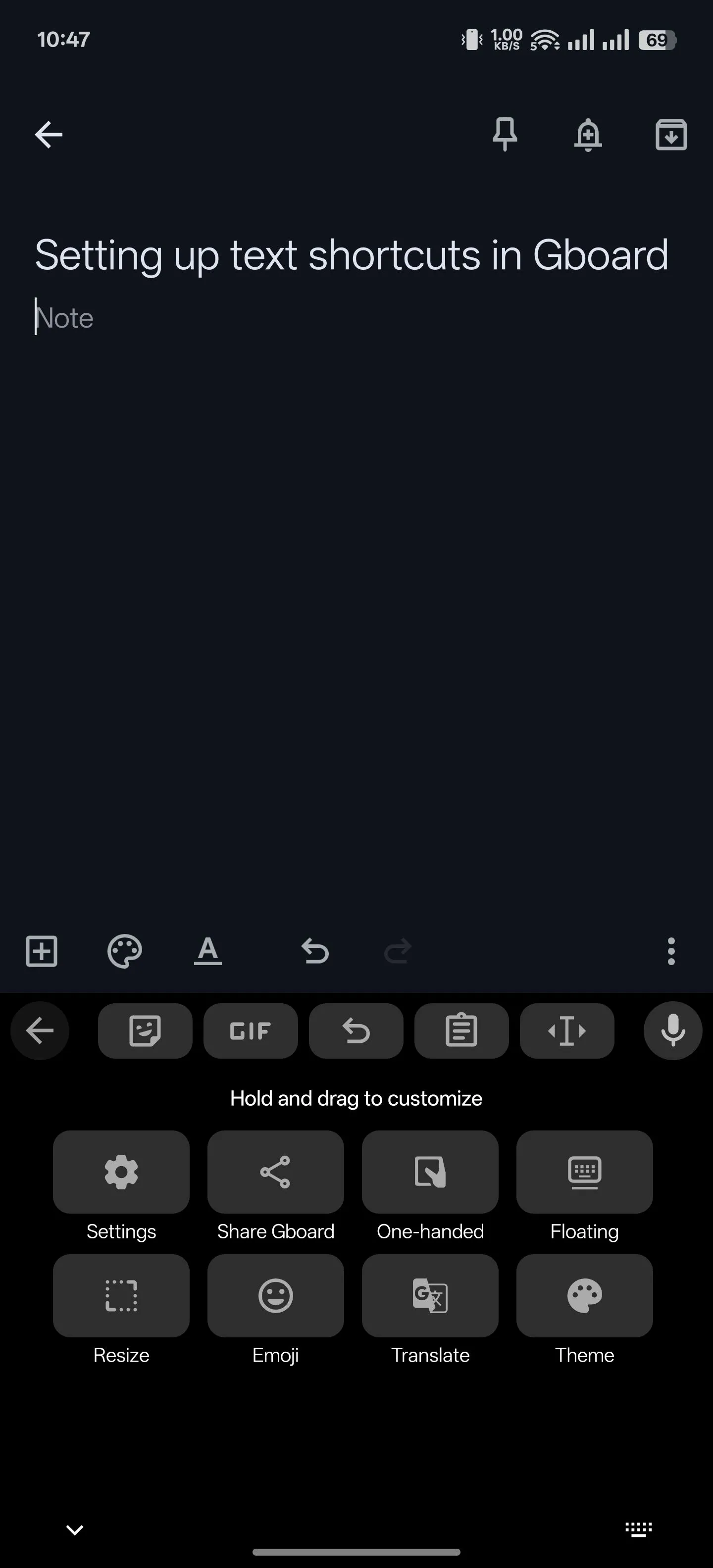 Truy cập cài đặt Gboard trên điện thoại Android để tạo phím tắt văn bản