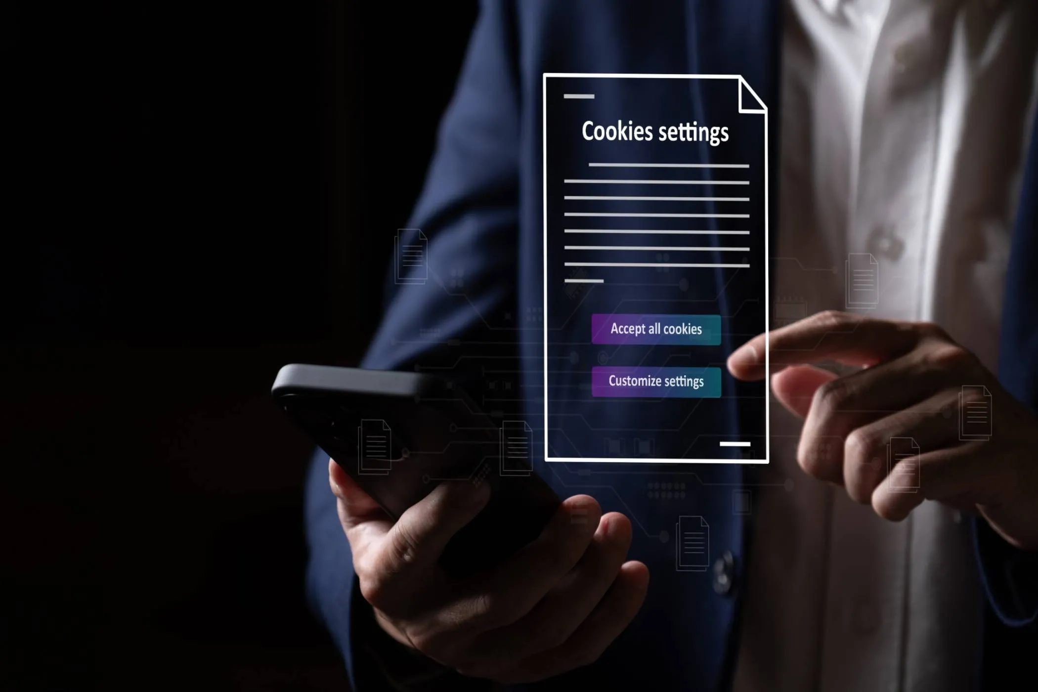 Tùy chọn chấp nhận cookie trên màn hình điện thoại Android, minh họa cách Meta Pixel theo dõi người dùng