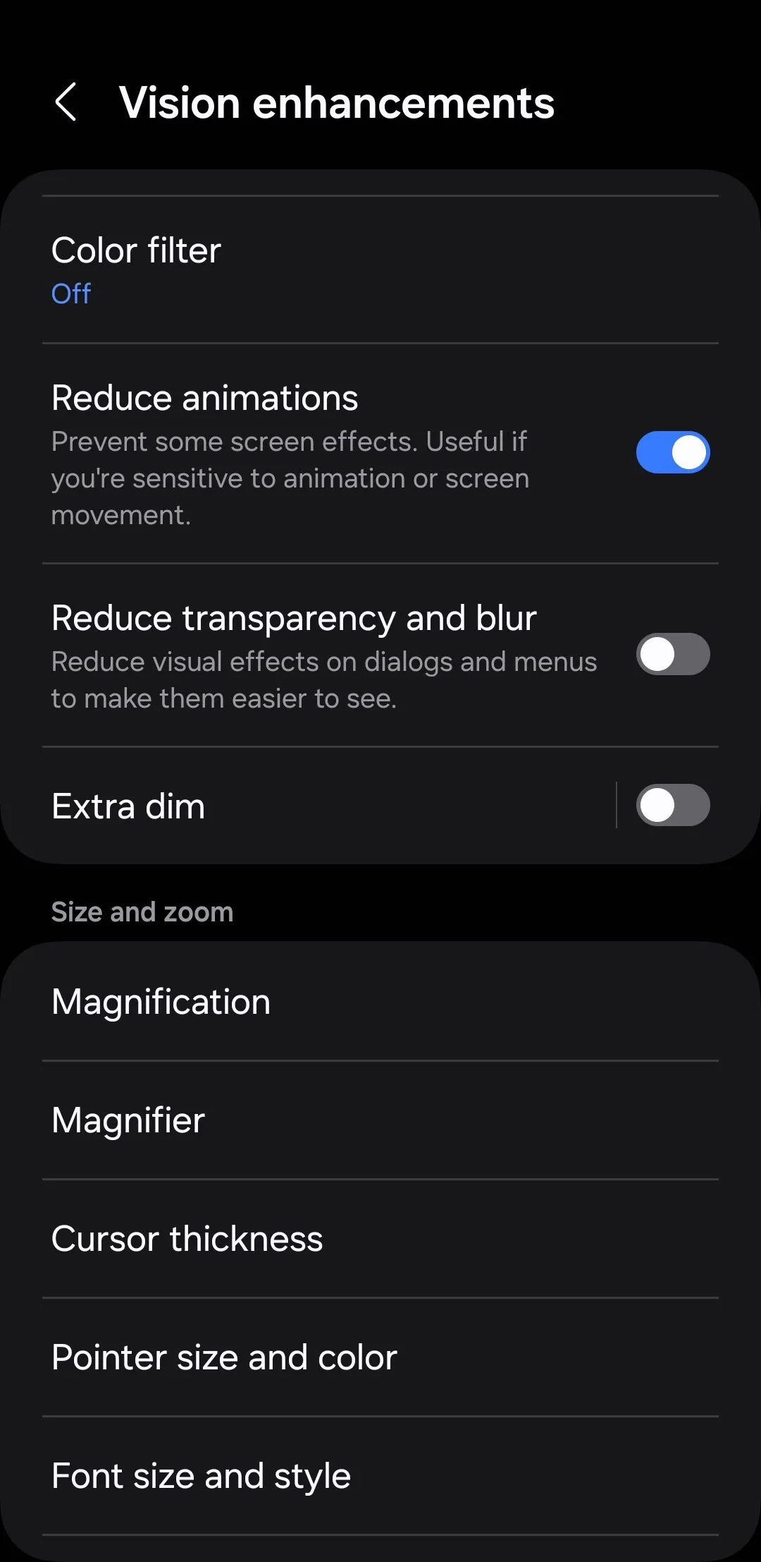 Tùy chọn Giảm hiệu ứng động (Reduce animation) trong cài đặt hiển thị của Android.