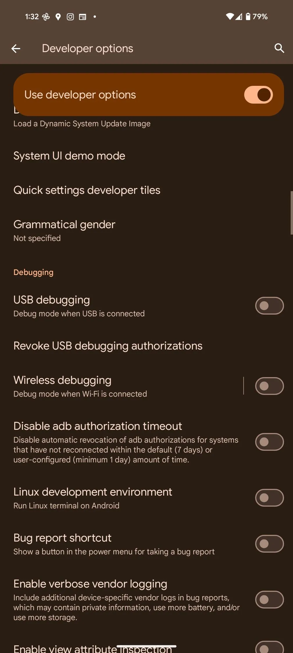 Tùy chọn Gỡ lỗi USB trong cài đặt nhà phát triển Android.