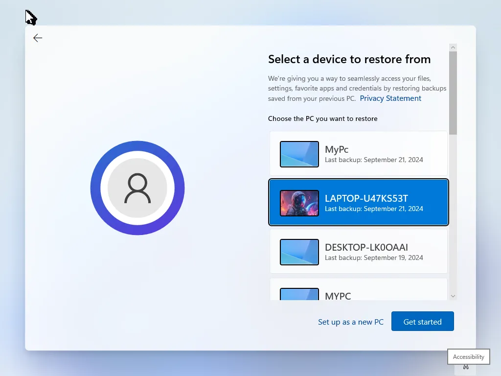 Tùy chọn khôi phục sao lưu Windows trong quá trình thiết lập Windows 11, minh họa khả năng khôi phục dữ liệu từ OneDrive