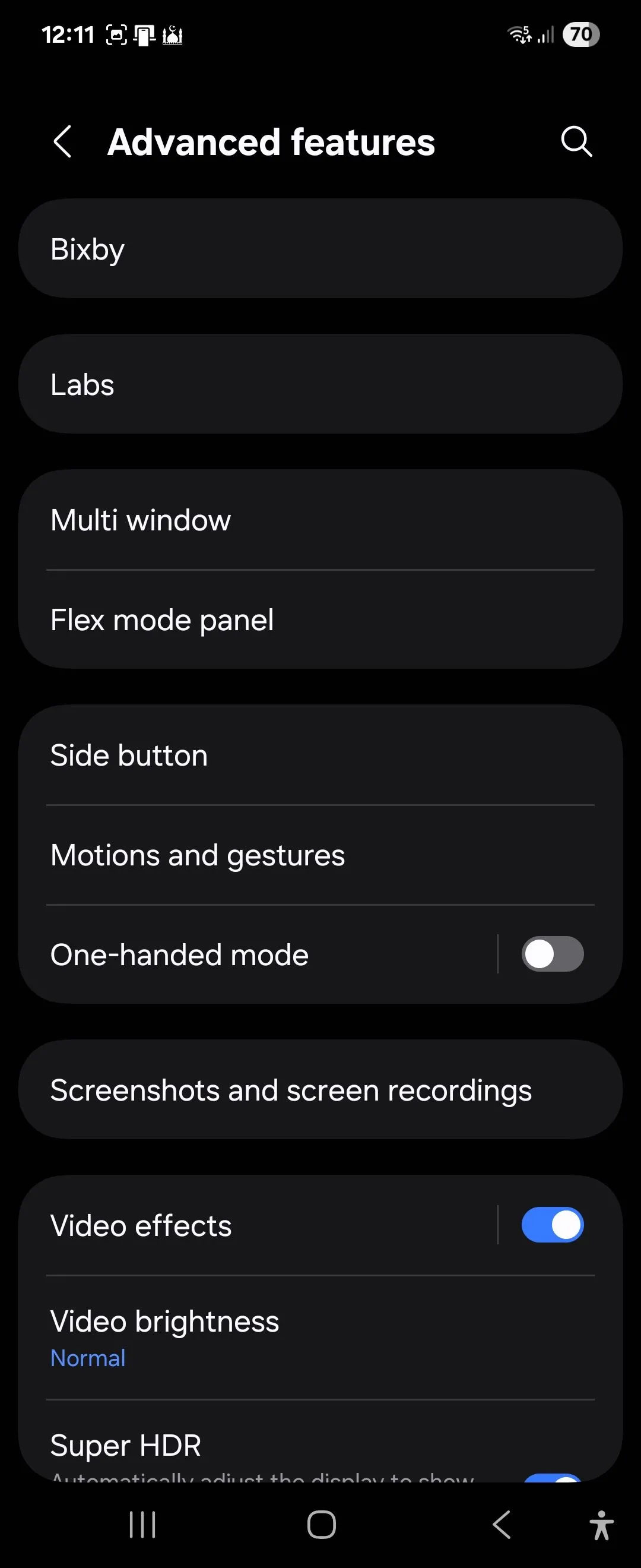 Tùy chọn Labs trong cài đặt tính năng nâng cao của Samsung Galaxy Z Flip 6 One UI 7