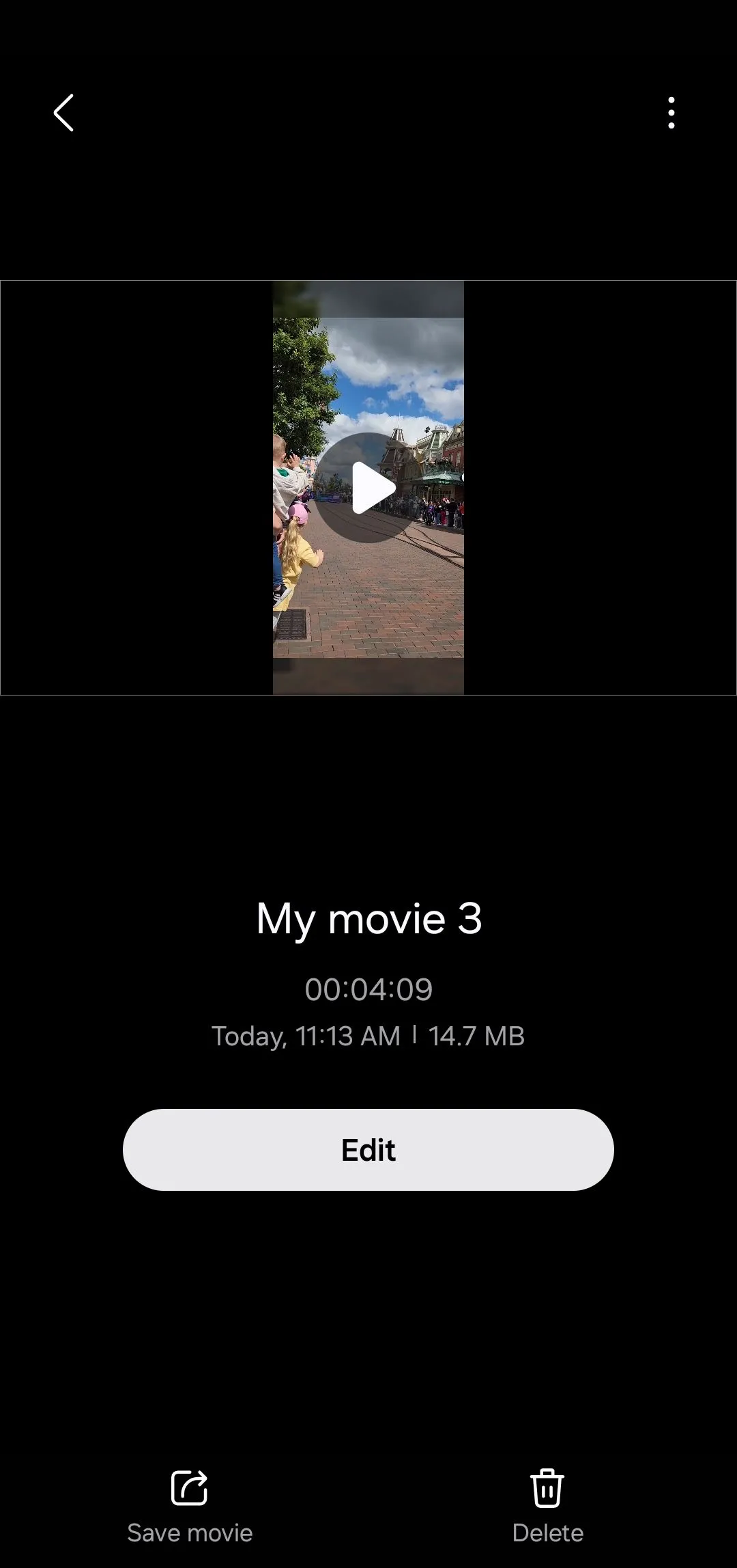 Tùy chọn lưu dự án trong Samsung Studio trên điện thoại Samsung Galaxy, cho phép xuất video