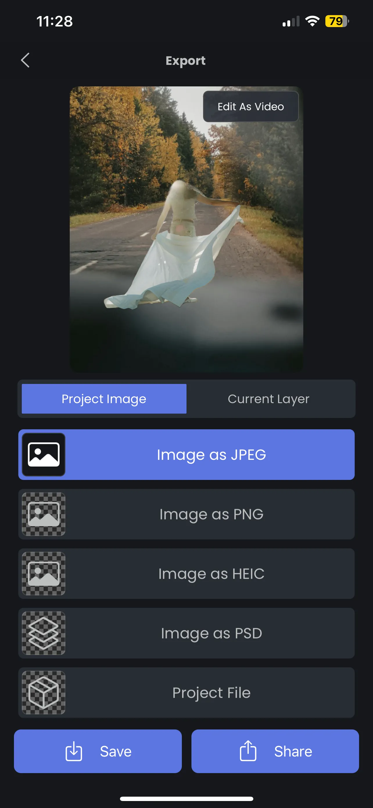Tùy chọn lưu hình ảnh Superimpose X để tải xuống dưới dạng JPEG, PNG, HEIC, PSD