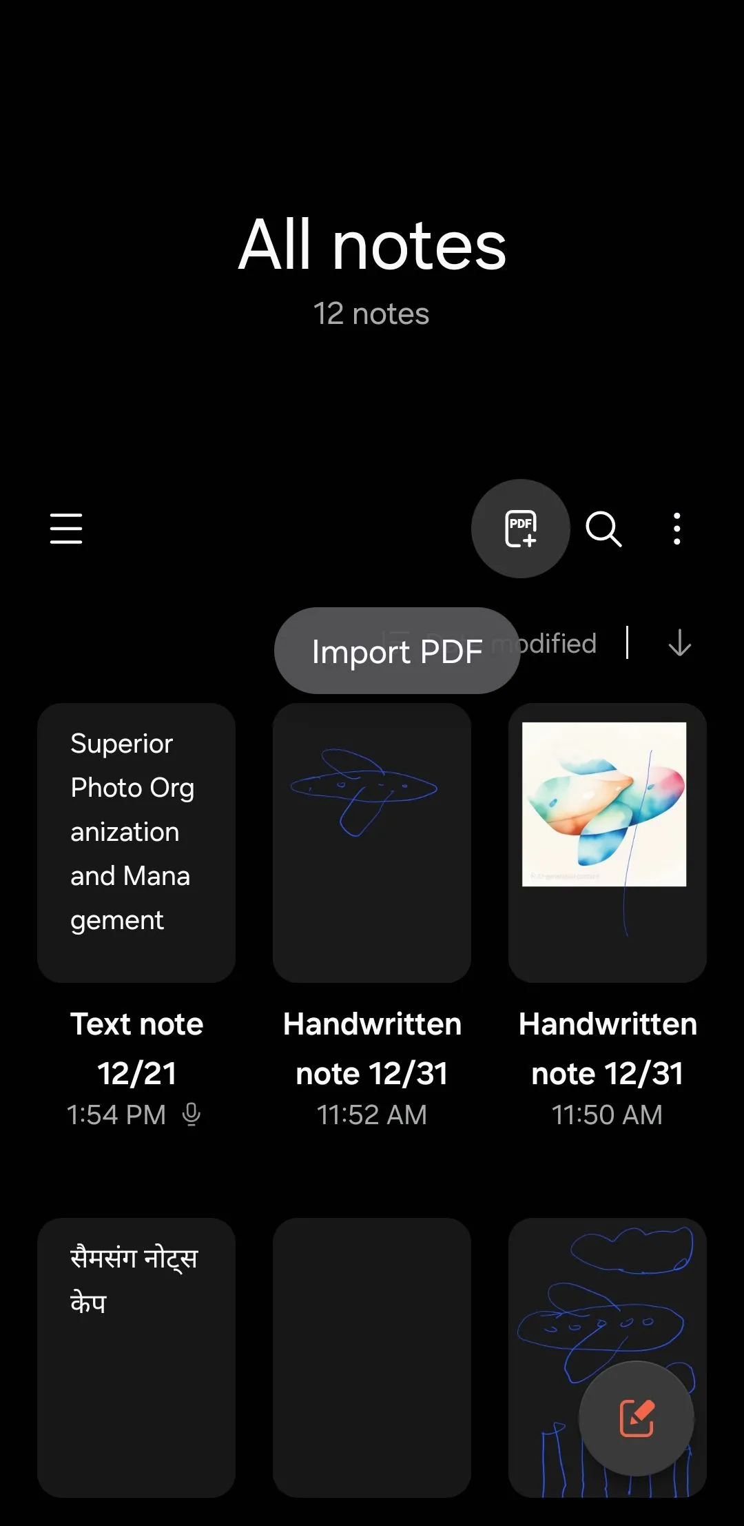 Tùy chọn nhập tệp PDF vào ứng dụng Samsung Notes để chú thích