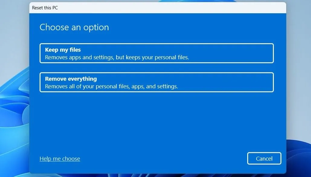 Tùy chọn reset máy tính Windows giữ lại file hoặc xóa tất cả