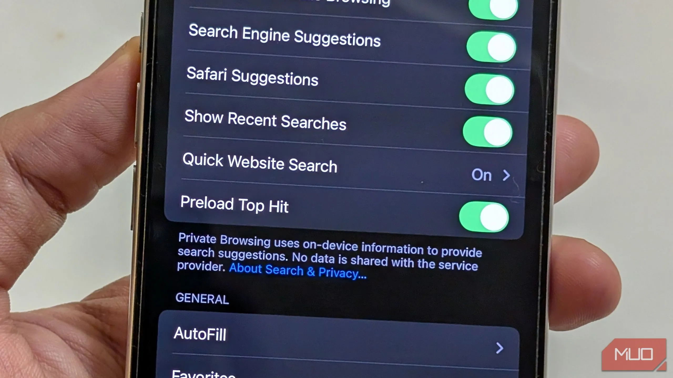 Tùy chọn tải trước kết quả tìm kiếm hàng đầu (Preload Top Hit) trong Safari trên iOS