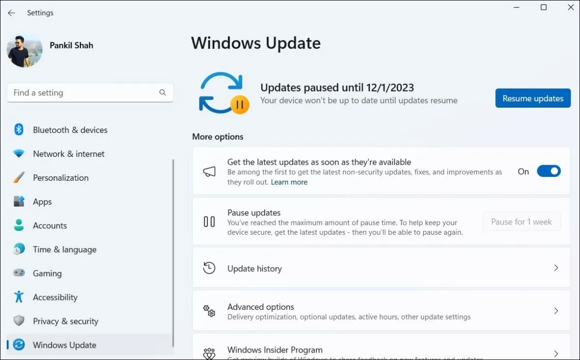 Tùy chọn Tạm dừng và Tiếp tục cập nhật trên Windows 11