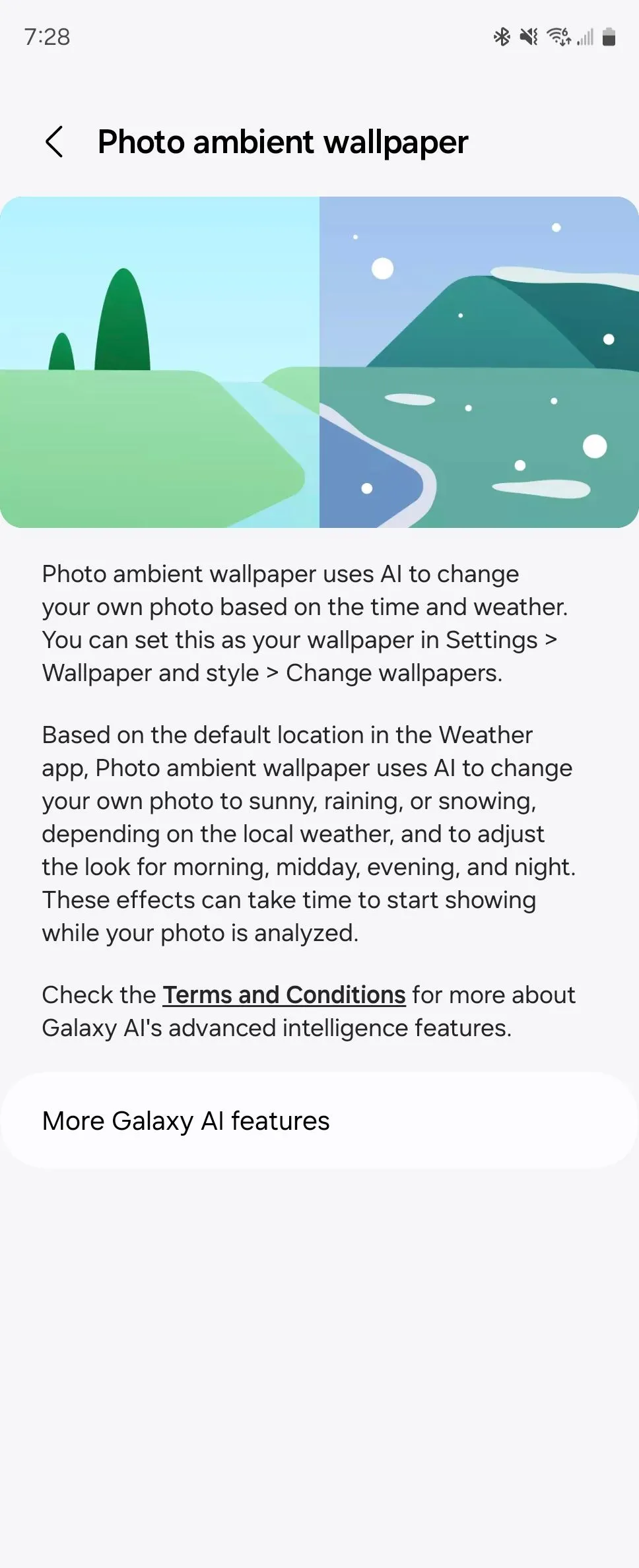 Tùy chọn tạo hình nền động môi trường (Photo Ambient Wallpaper) của Galaxy AI, thể hiện sự tích hợp AI vào tùy biến giao diện.