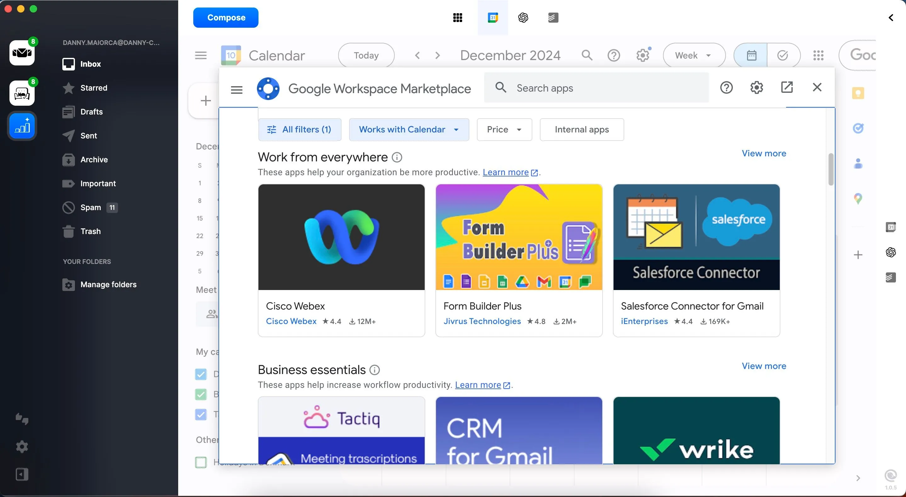 Tùy chọn thêm các ứng dụng bổ trợ như Keep, Tasks, Maps vào Google Calendar trong Mailbird