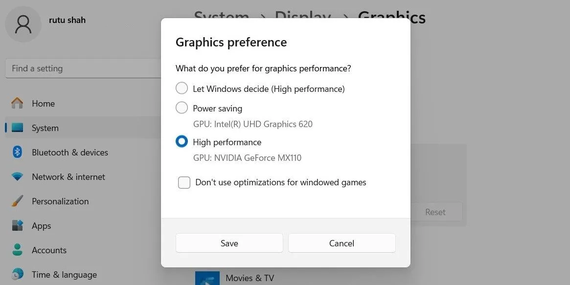 Tùy chọn ưu tiên đồ họa trong Windows 11