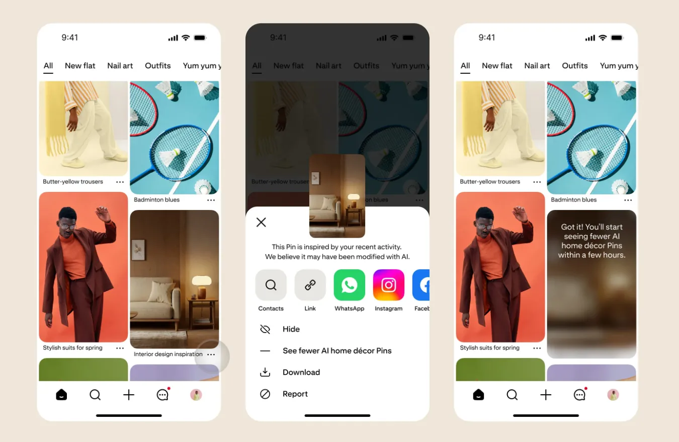 Tùy chọn xem ít pin AI hơn trên Pinterest